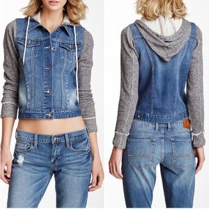 jean jacket with cloth sleeves